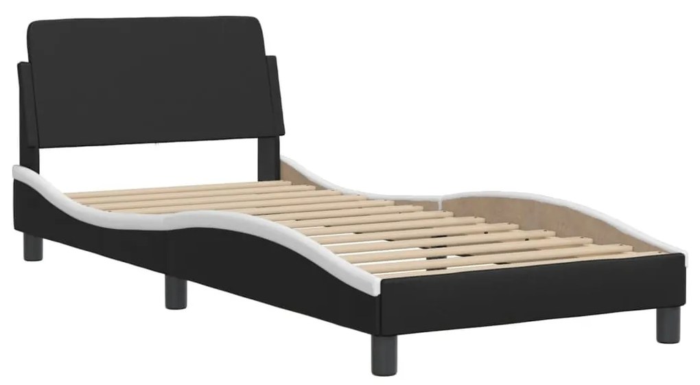 Cama com colchão 90x190 cm couro artificial preto e branco