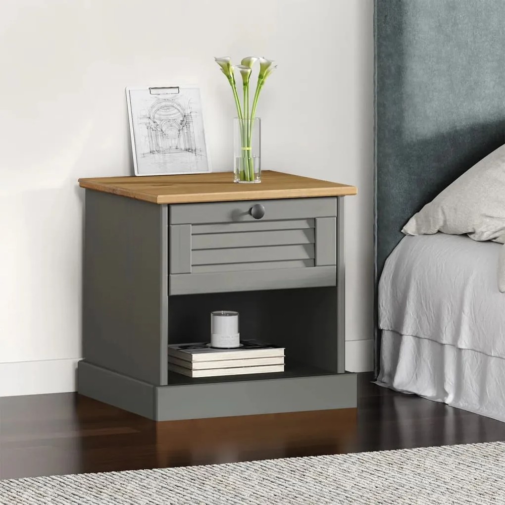 vidaXL Mesa de cabeceira VIGO 42x35x42 cm pinho maciço cinzento