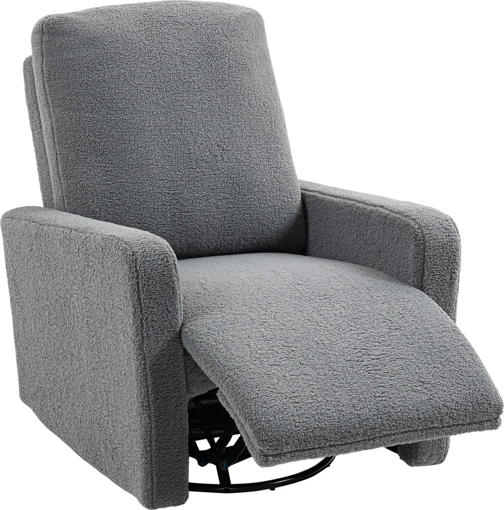 Poltrona Relax Reclinável Manual Poltrona Relax de Borreguito com Função de Baloiço 360° Reclinável até 135º 76x94x100 cm Cinza
