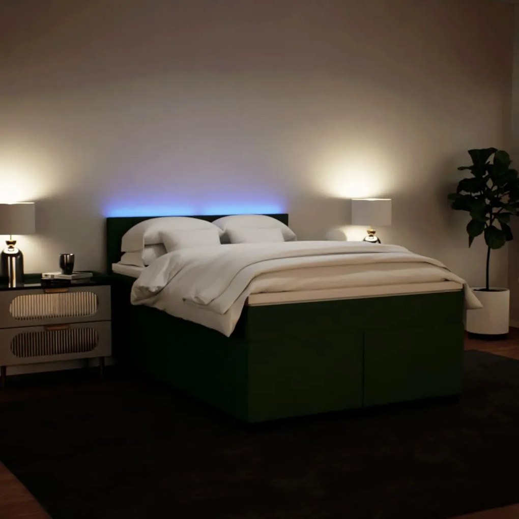 Cama com molas/colchão 140x200 cm veludo verde-escuro
