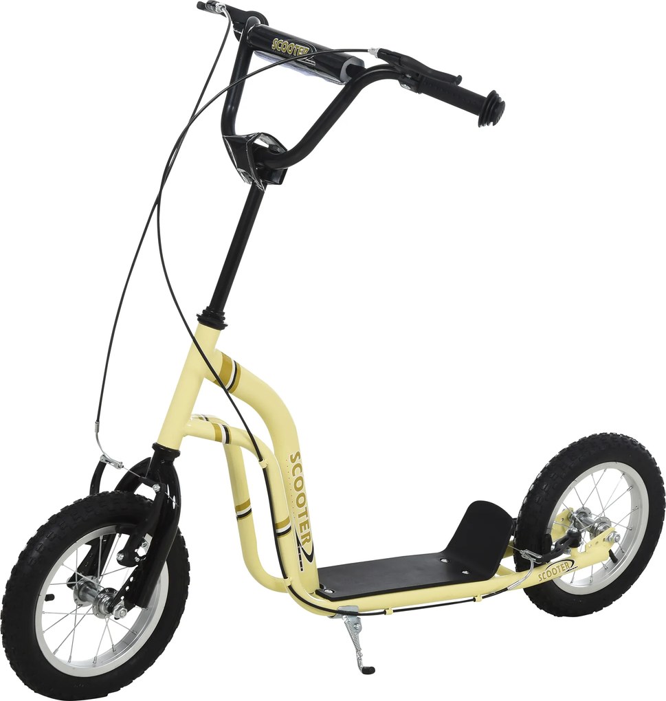 HOMCOM Patinete Infantil com guidão ajustável, rodas grandes e freio manual, patinete 30 cm Cityroller para meninos e meninas a partir de 5 anos até 100 kg Metal Bege | Aosom Portugal