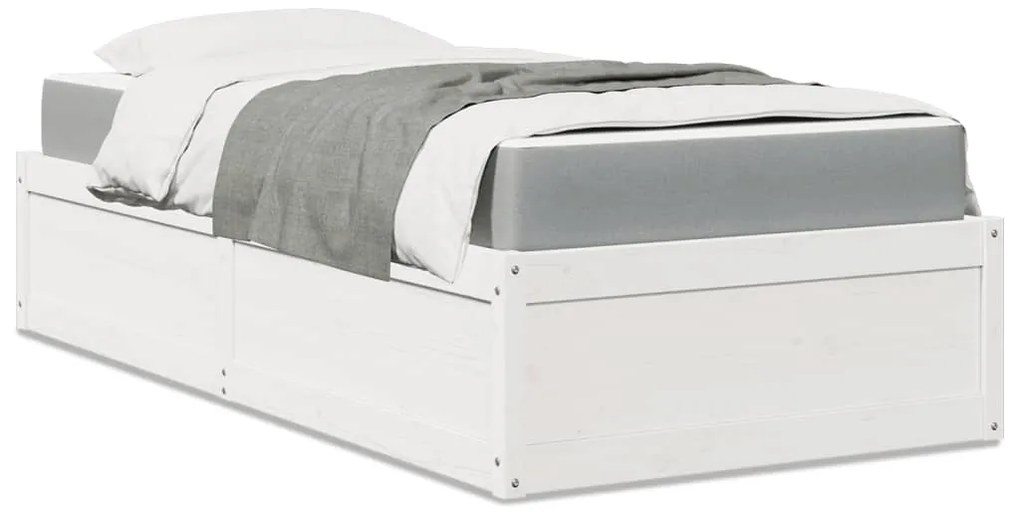 VidaXL Cama com colchão 90x200 cm madeira de pinho maciça branco
