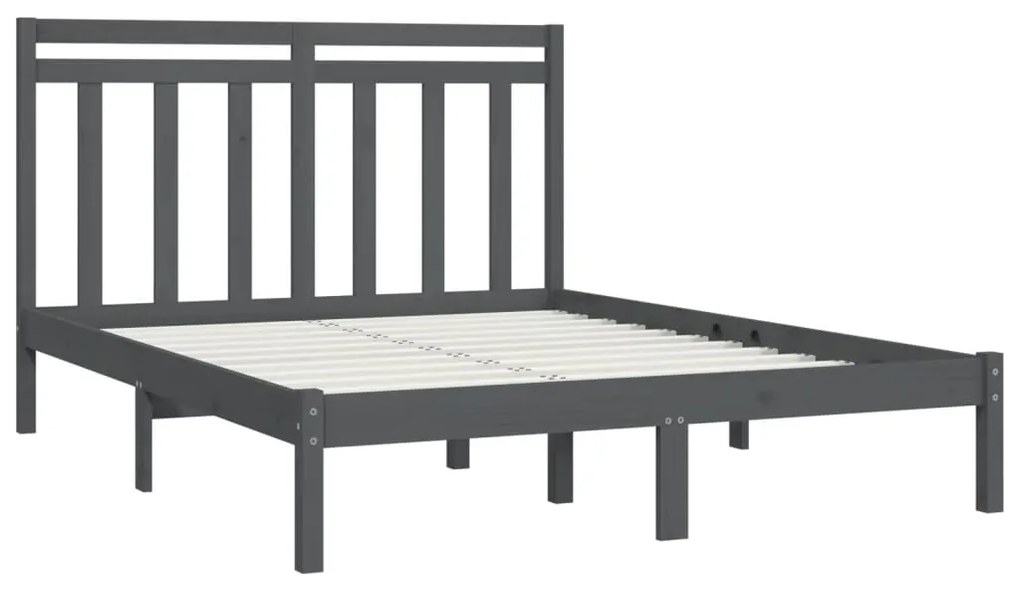 Estrutura de cama casal 135x190 cm madeira maciça cinzento