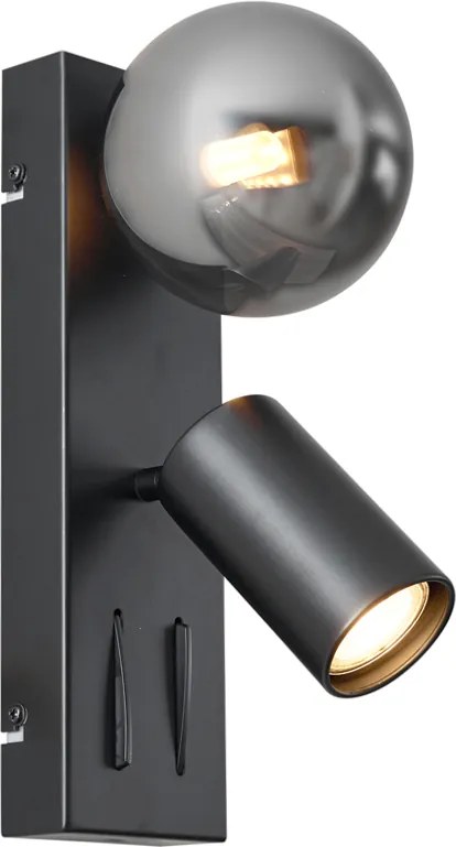 Candeeiro de Parede Moderno Preto 2-Luzes Inclinável com Porta USB-C - Lesly