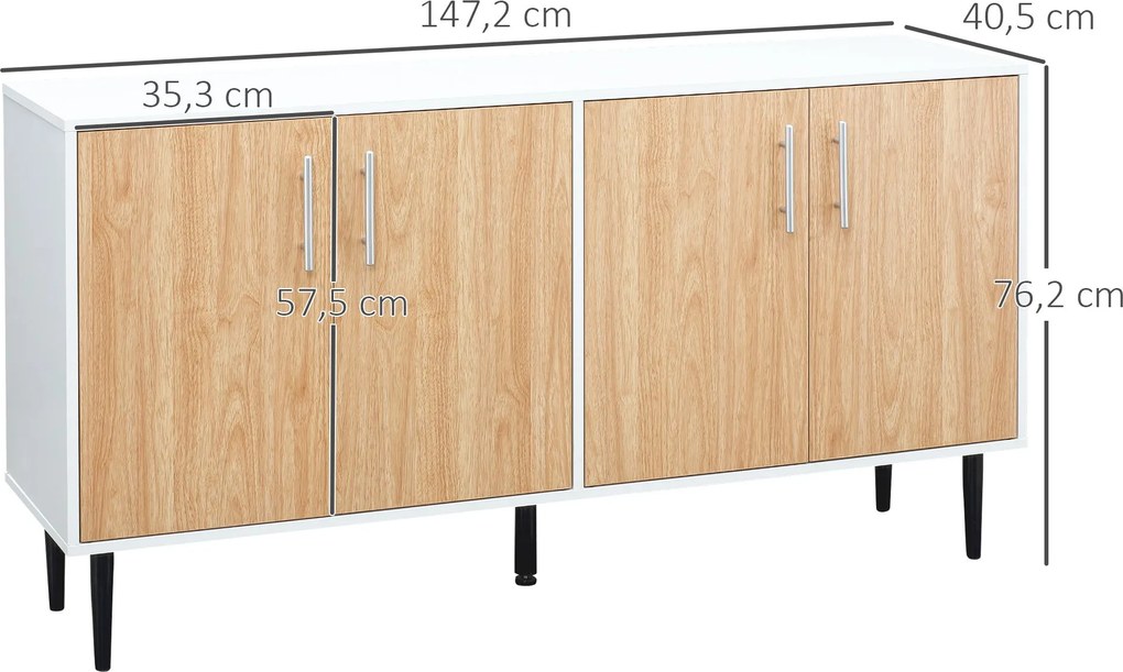 Aparador de Cozinha com 4 Portas Prateleiras Ajustáveis e Pés Metalico