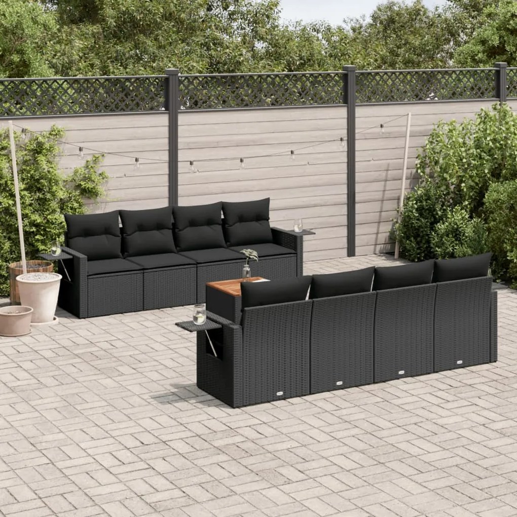 vidaXL 9 pcs conjunto de sofás p/ jardim c/ almofadões vime PE preto