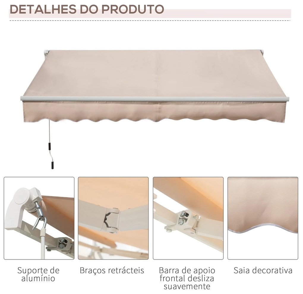 Toldo Manual Retrátil 295x200 cm Toldo para Varanda com Manivela de Me