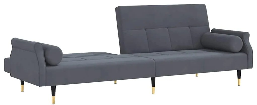 Sofá-cama com almofadões veludo cinzento-escuro