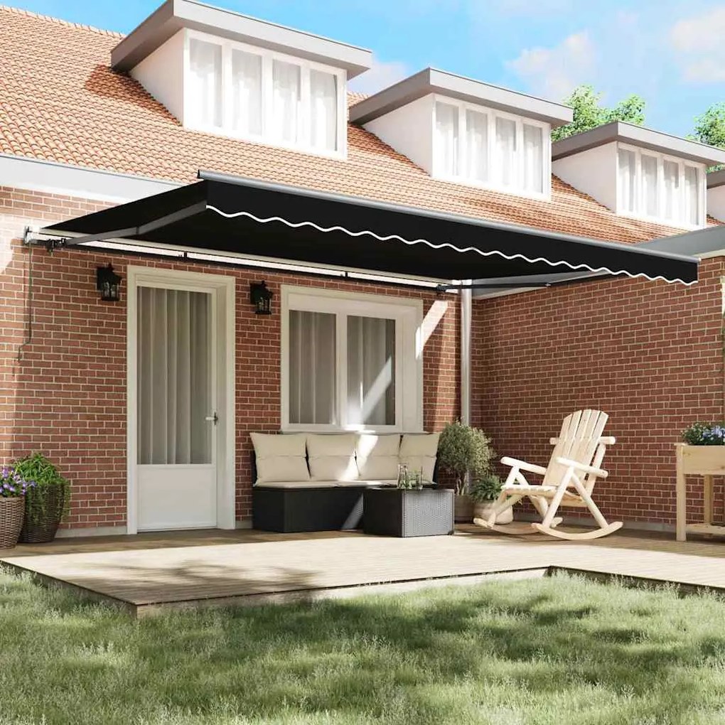 Toldo Retrátil Preto Manual Preto 450 × 300 cm Poliéster