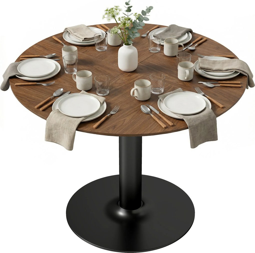 Mesa de Jantar Redonda, 110 x 110 x 78 cm (CADEIRAS NÃO INCLUIDAS) , Base Central em Aço, Castanho
