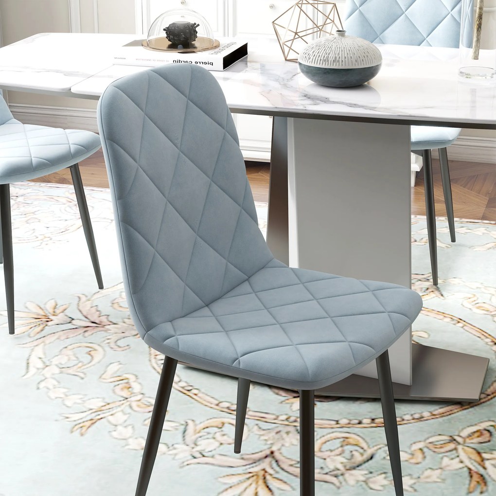 Conjunto de 4 Cadeiras de Jantar Modernas Cadeiras de Cozinha Estofadas em Veludo com Pés de Aço 45x54x87 cm Azul Claro