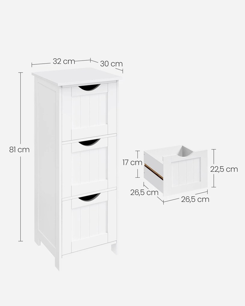 Armário casa de banho com 3 gavetas 32 x 30 x 81 cm Branco mate