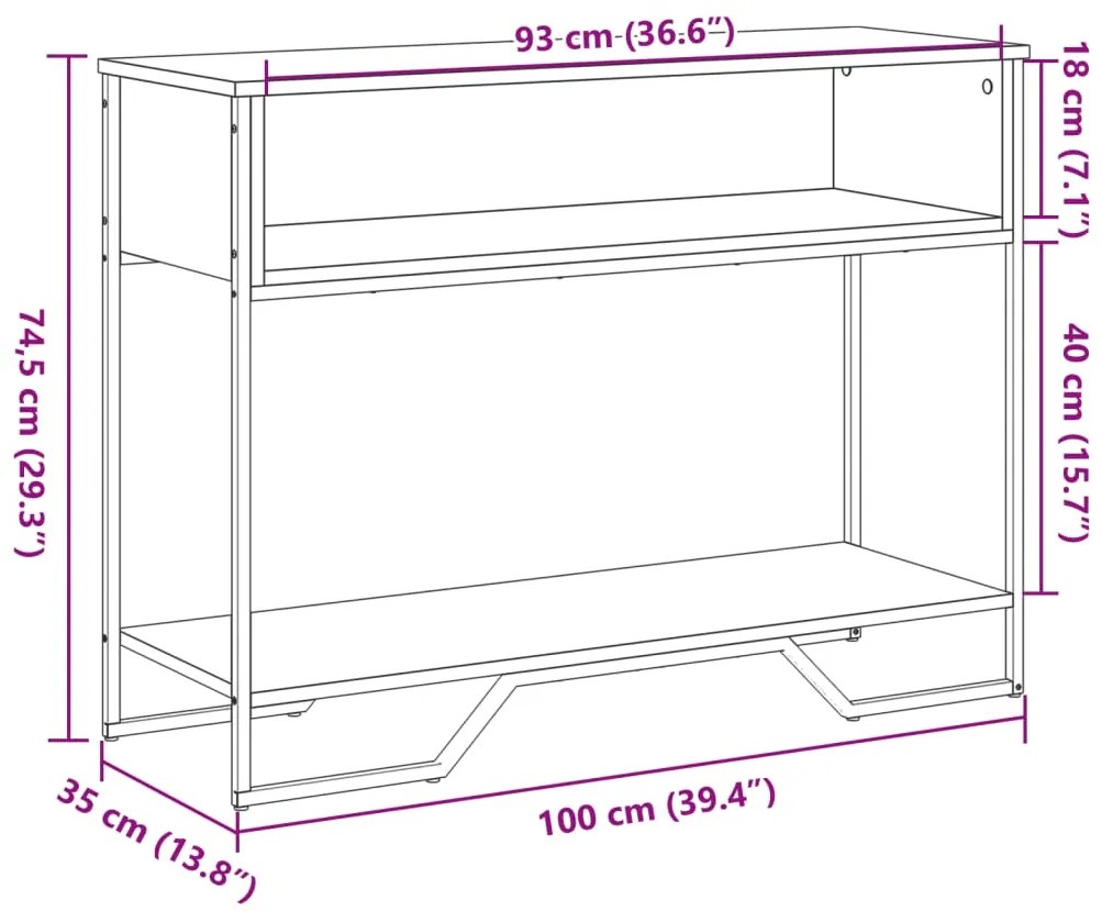 Mesa consola 100x35x74,5cm derivados de madeira carvalho fumado