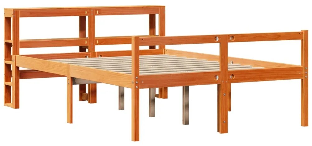 Estrutura cama c/ cabeceira 120x200cm pinho maciço castanho-mel