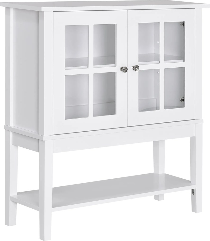 HOMCOM Aparador de Cozinha Moderno com 2 Portas em Vidro Temperado, Prateleira Ajustável, 80x28x84 cm, Branco | Aosom Portugal