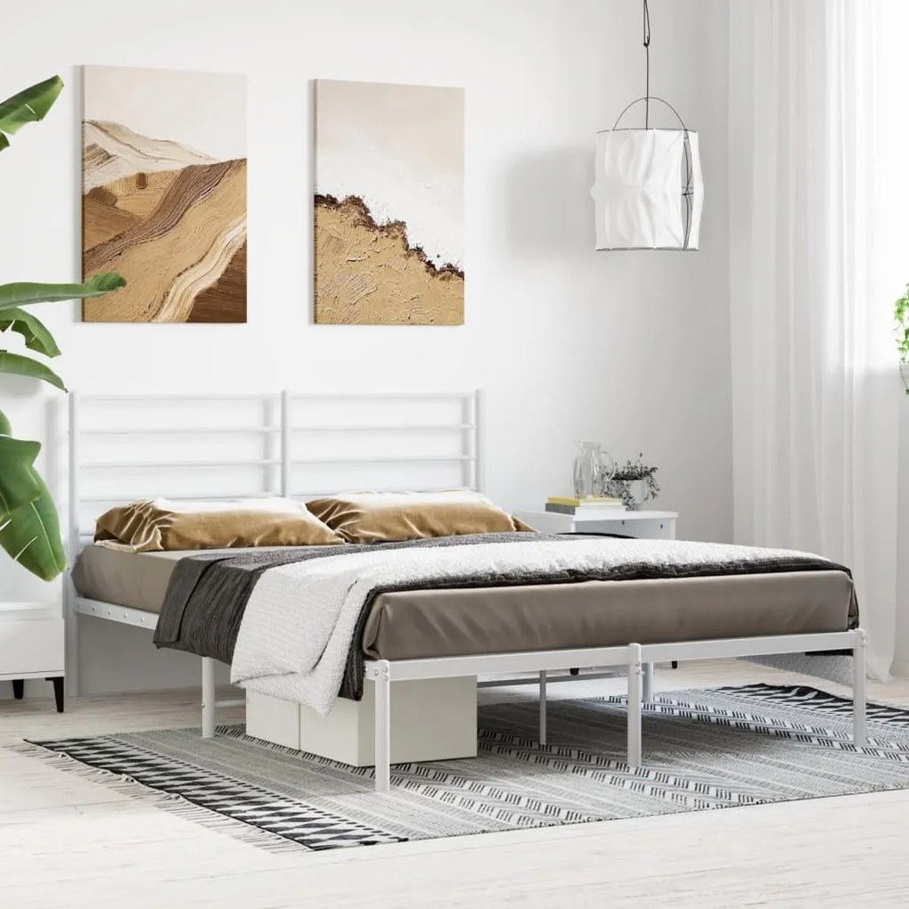 Estrutura de Cama com Cabeceira Lordy em Metal Branco - 120x190 cm - D