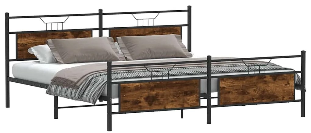 Estrutura de cama sem colchão 200x200cm metal carvalho fumado