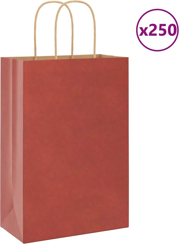 vidaXL Sacos de papel 250 unid com alças vermelhas 21x11x31 cm