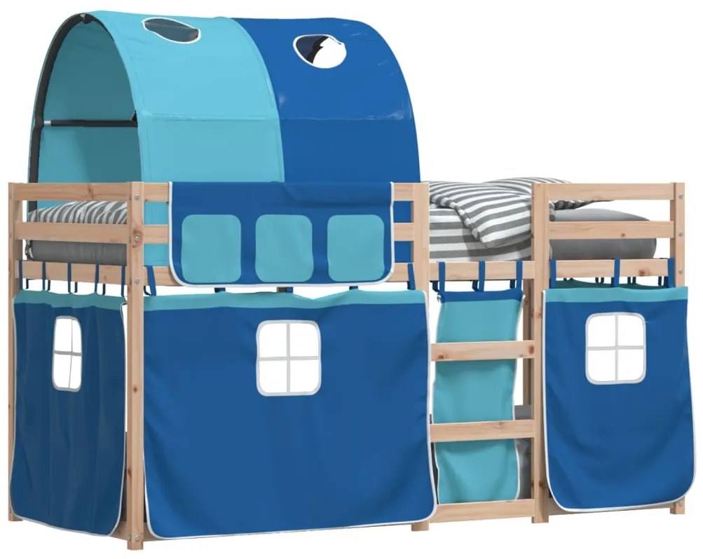 Beliche com cortinas 75x190 cm madeira de pinho maciça azul