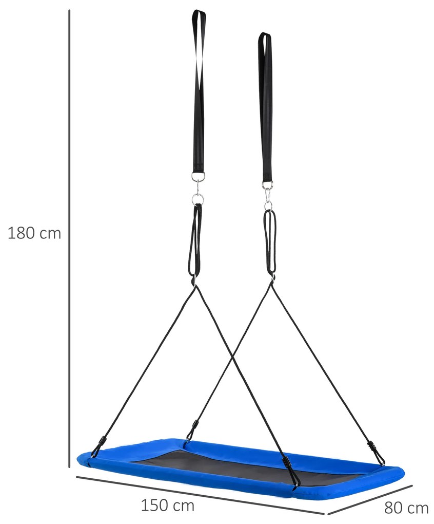 Outsunny Balanço para crianças acima de 3 anos de jardim ninho retangular até 150 kg com cordas ajustáveis Tecido Oxford 900D e metal 150x80x180 cm azul