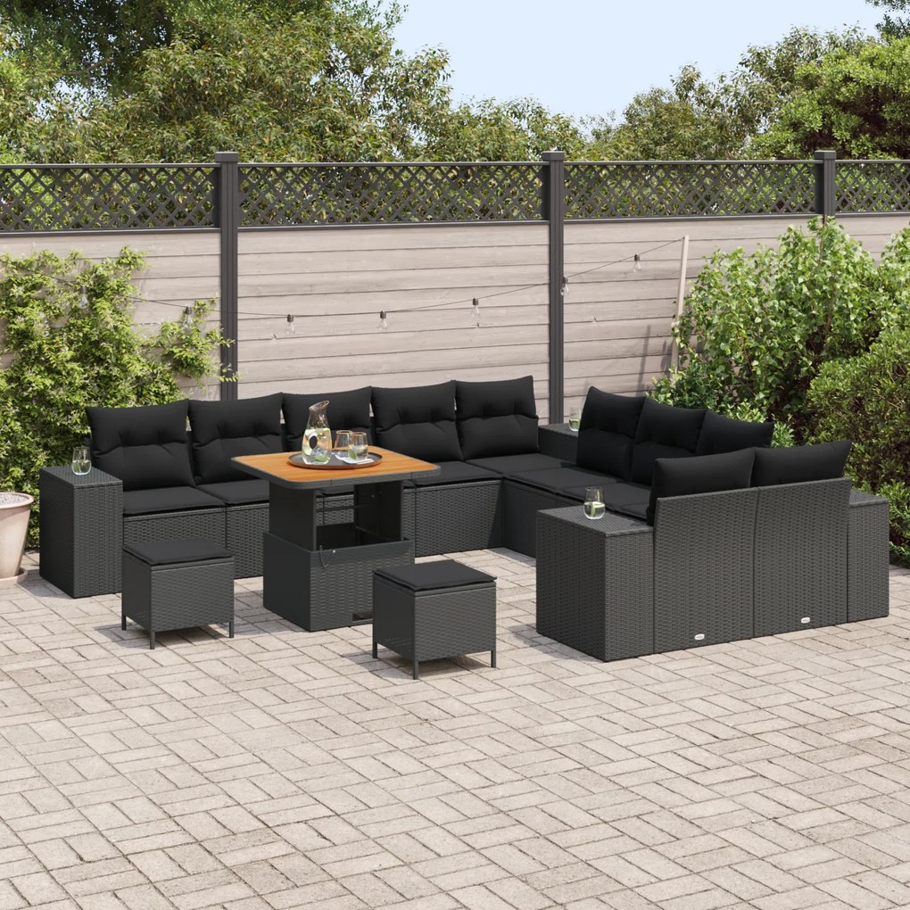 Conjunto de Sofás de Jardim vidaXL de 13 Peças com Almofadas Preto Rat