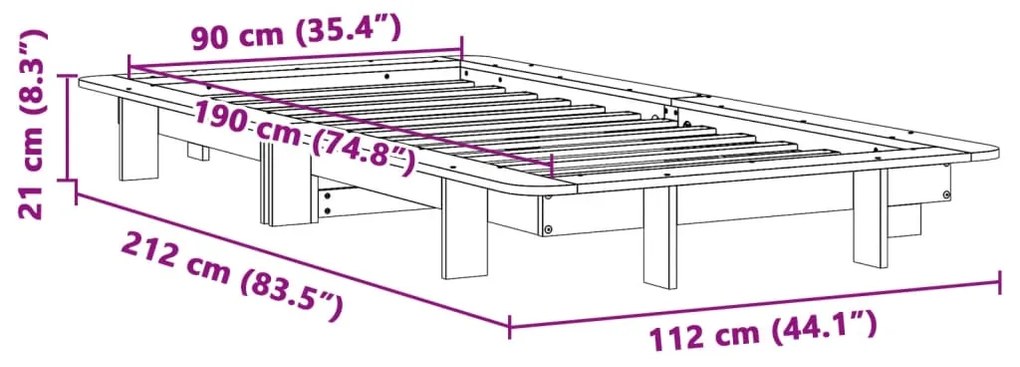 Cama sem colchão 90x190 cm madeira de pinho maciça castanho-mel