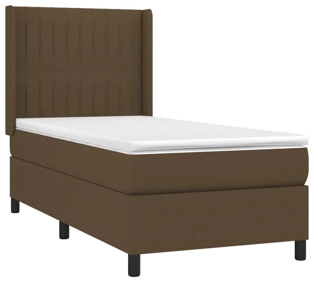 Cama box spring c/ colchão/LED 100x200cm tecido castanho-escuro