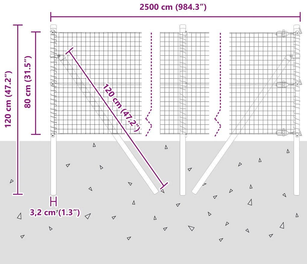 Cerca de Arame Soldado com 13 Postes Verde 0,8x25 m Aço