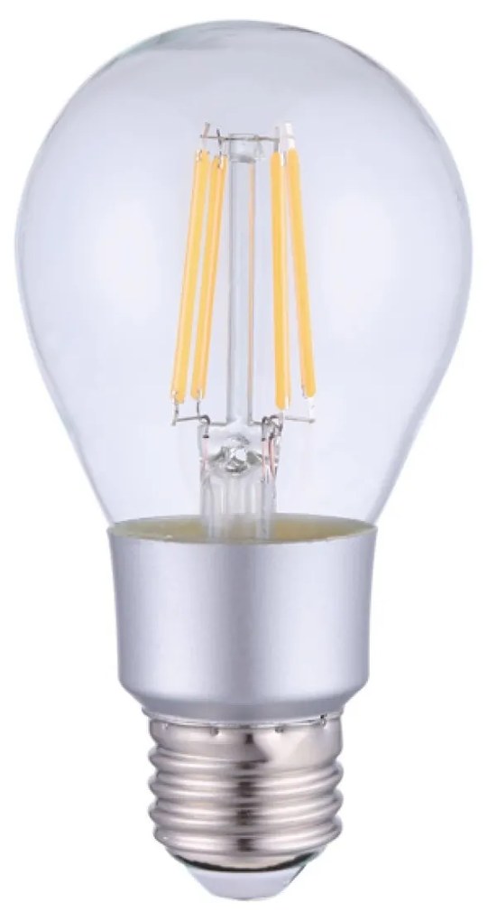 Lâmpada LED Smart Wifi A60 transparente com filamento reto 6W E27 Regulável 2700K