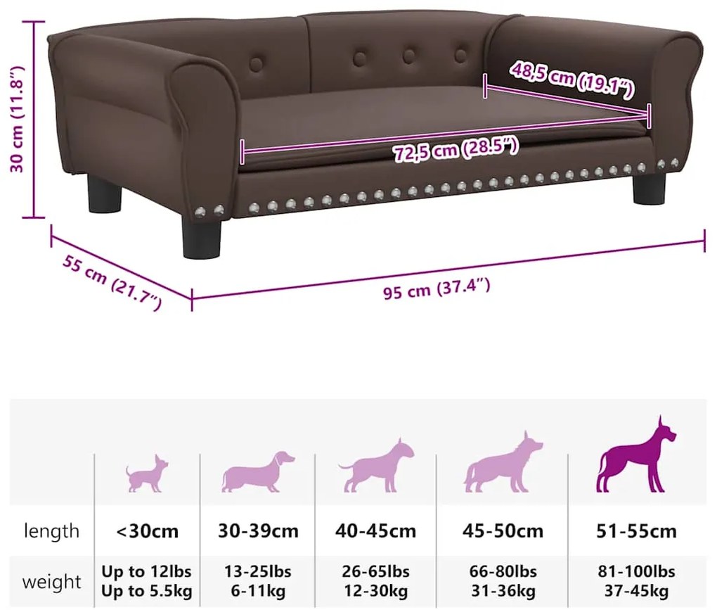 Cama para cães 95x55x30 cm couro artificial castanho