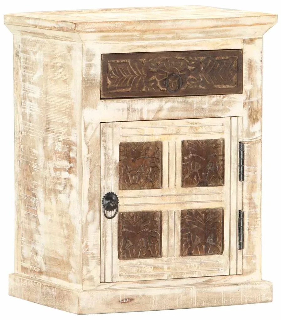 Mesa de cabeceira 40x30x50cm madeira de mangueira maciça branco