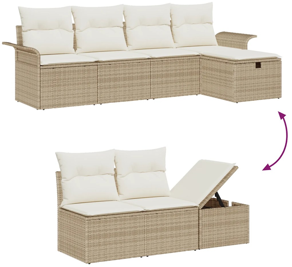 Conjunto de Sofás para Jardim de 6 Peças com Almofadas Beges de Rattan