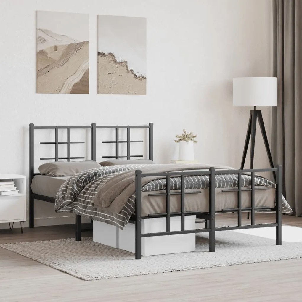 Estrutura de cama com cabeceira e pés 120x200 cm metal preto