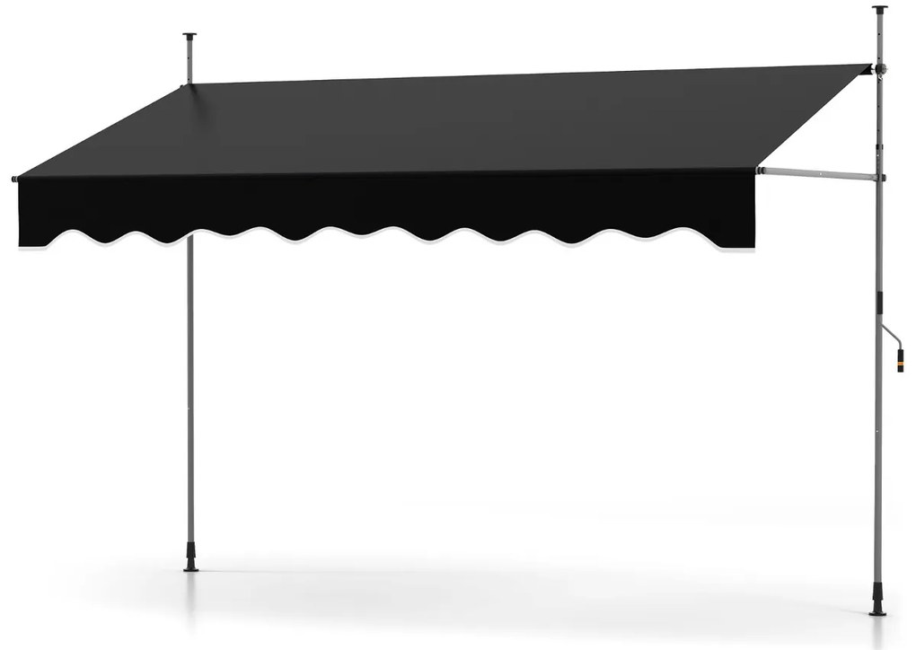 Toldo retrátil manual 3 m x 180 cm Sombra exterior ajustável sem perfuração com manivela para pátio, varanda, jardim Preto