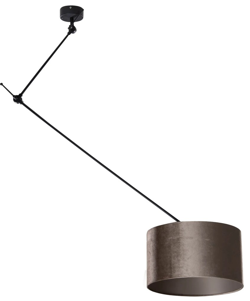 Candeeiro Suspenso Preto com Abajur de Veludo Taupe 35cm - Blitz Clássico / Antigo,Moderno