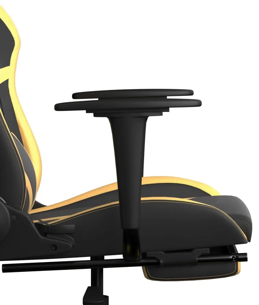 Cadeira gaming c/ apoio pés couro artificial preto e dourado