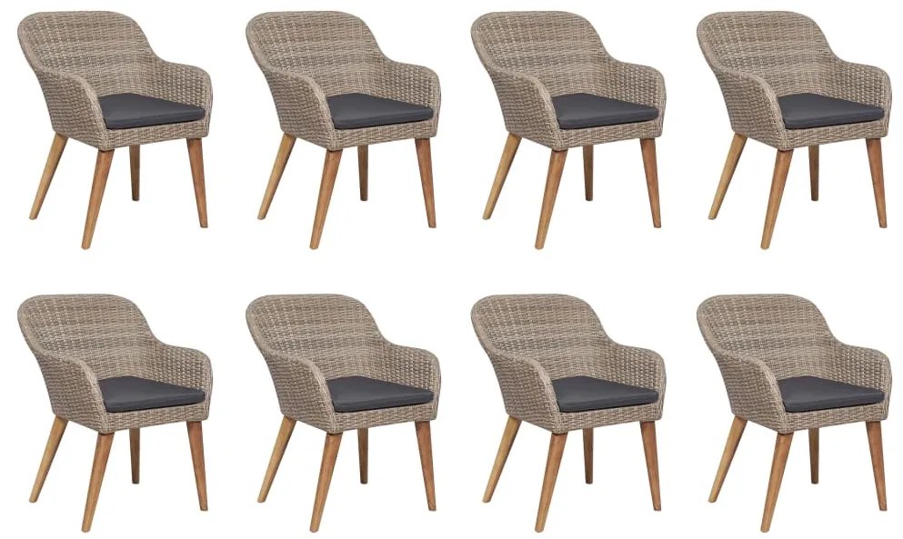 9 pcs conjunto jantar exterior com almofadões vime PE