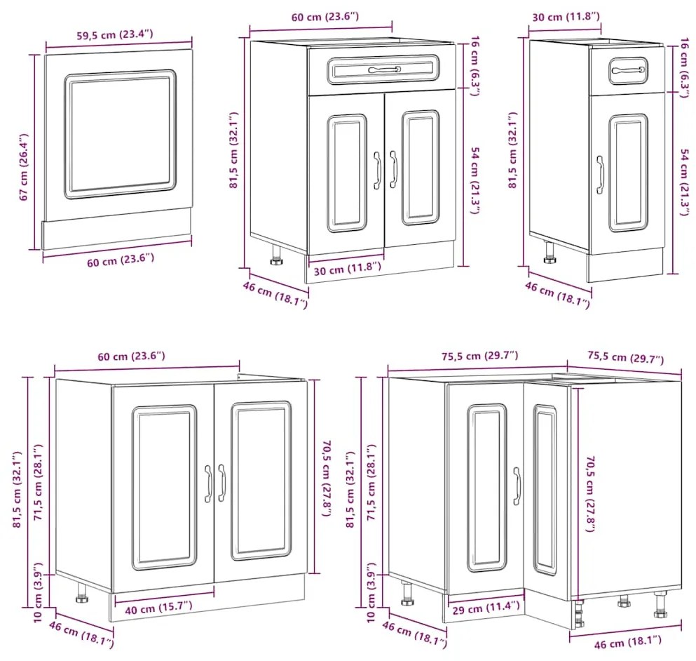 11 peças armário de cozinha conjunto Kalmar carvalho castanho