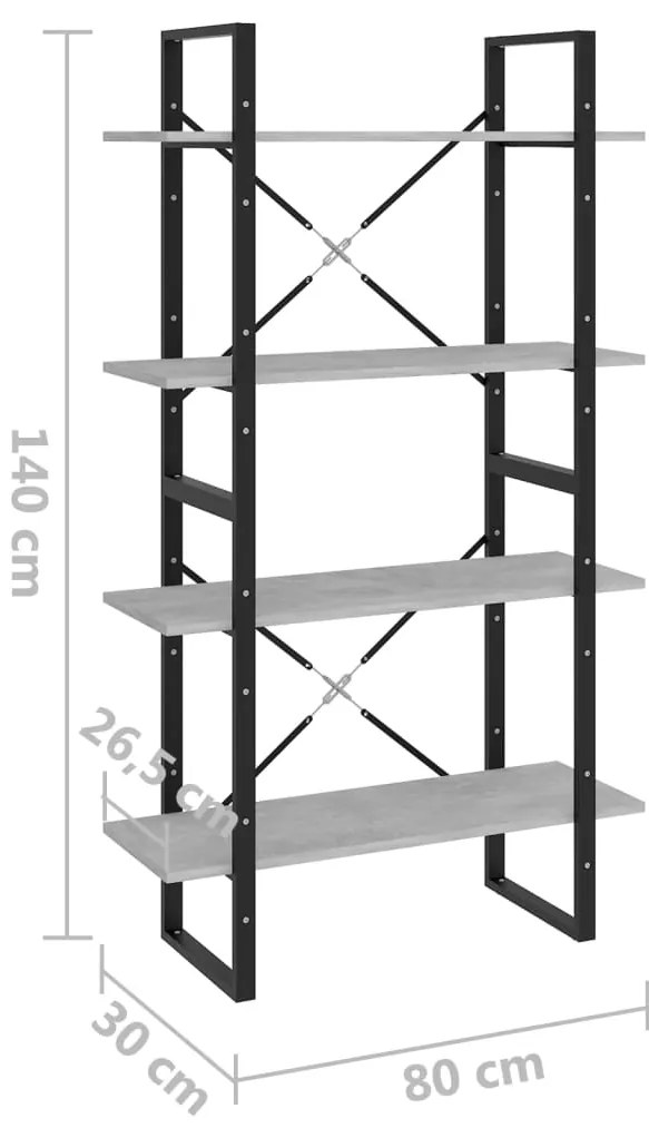 Estante 4 prateleiras derivados de madeira cinzento cimento