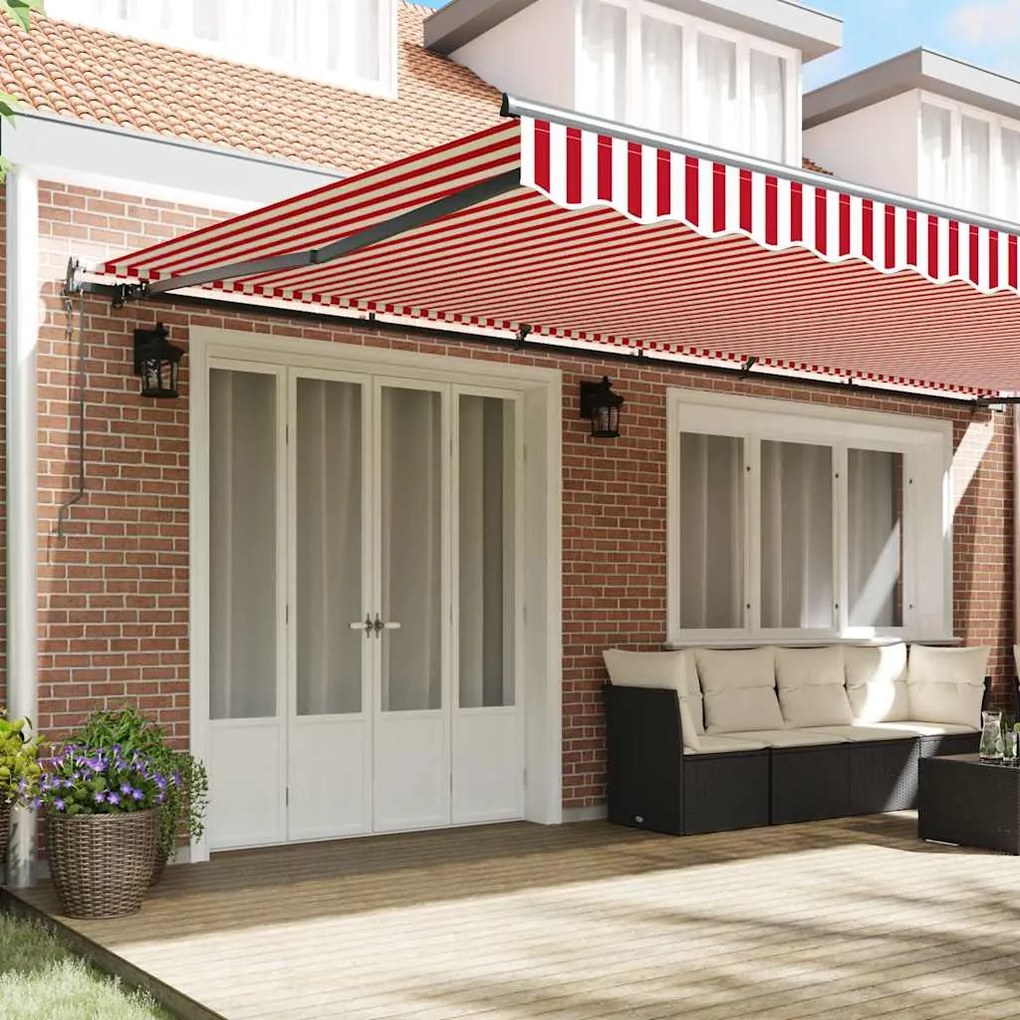 Toldo Retrátil Automático Listrado Vermelho e Branco 600x350 cm