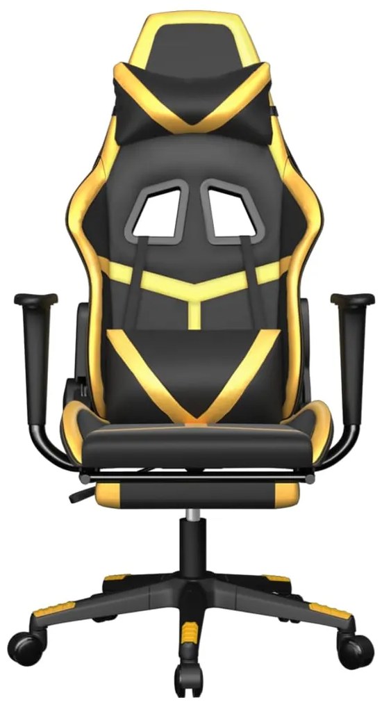 Cadeira gaming c/ apoio pés couro artificial preto e dourado