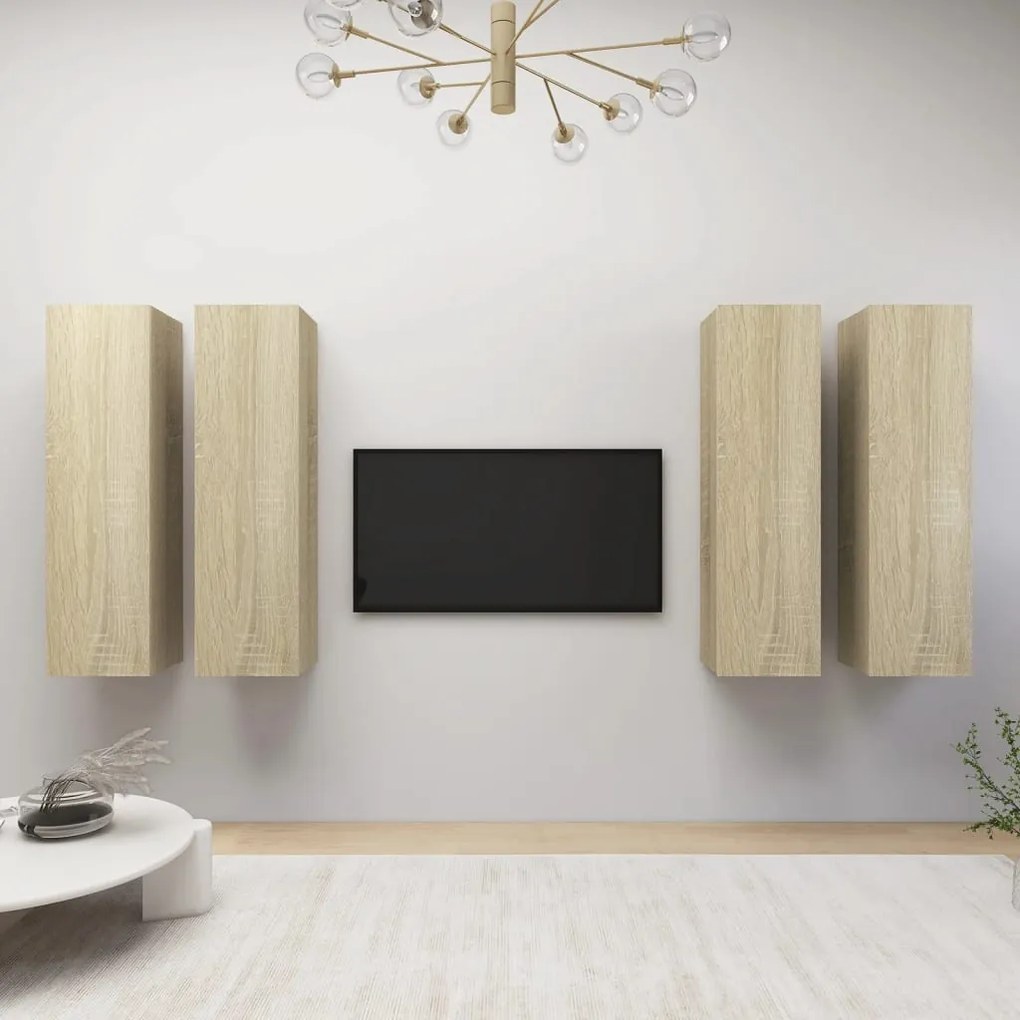 vidaXL Móveis de TV 4 pcs 30,5x30x110 cm contraplacado carvalho sonoma