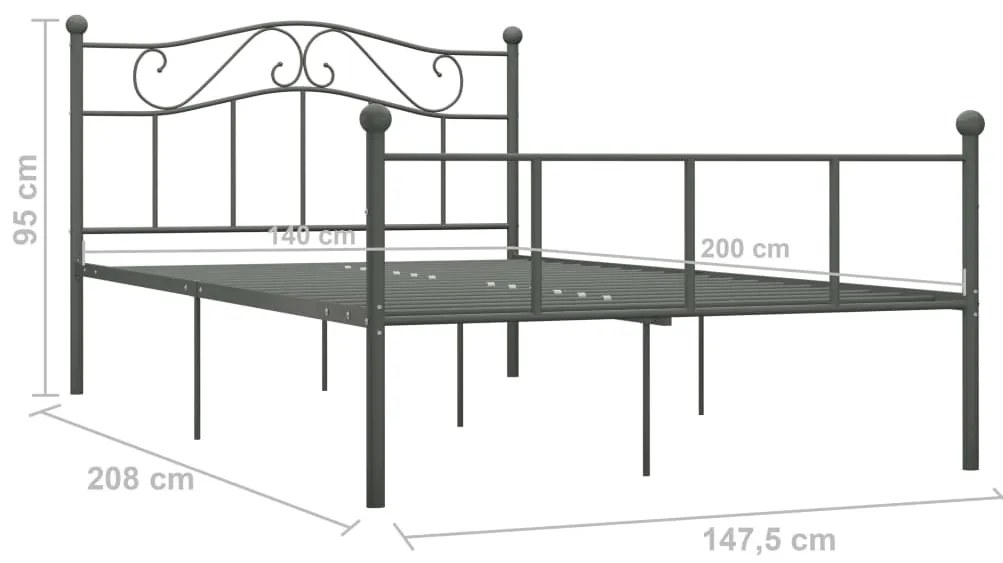 Estrutura de cama metal 140x200 cm cinzento