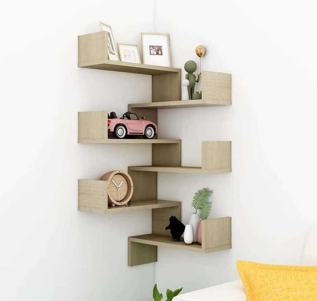 Estantes canto p/ parede 2pcs derivados de madeira carv. sonoma