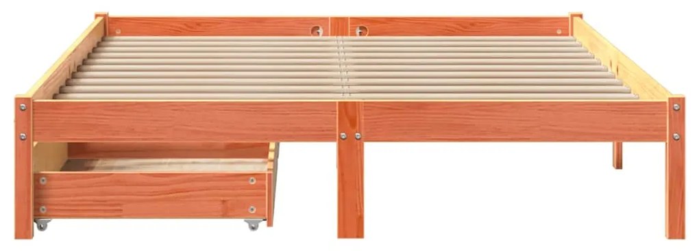 Cama sem colchão 140x200 cm madeira pinho maciça castanho-mel