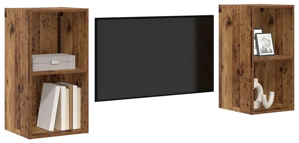 Gabinete de TV de Parede 2 pcs Madeira Antiga 37 x 37 x 72 cm