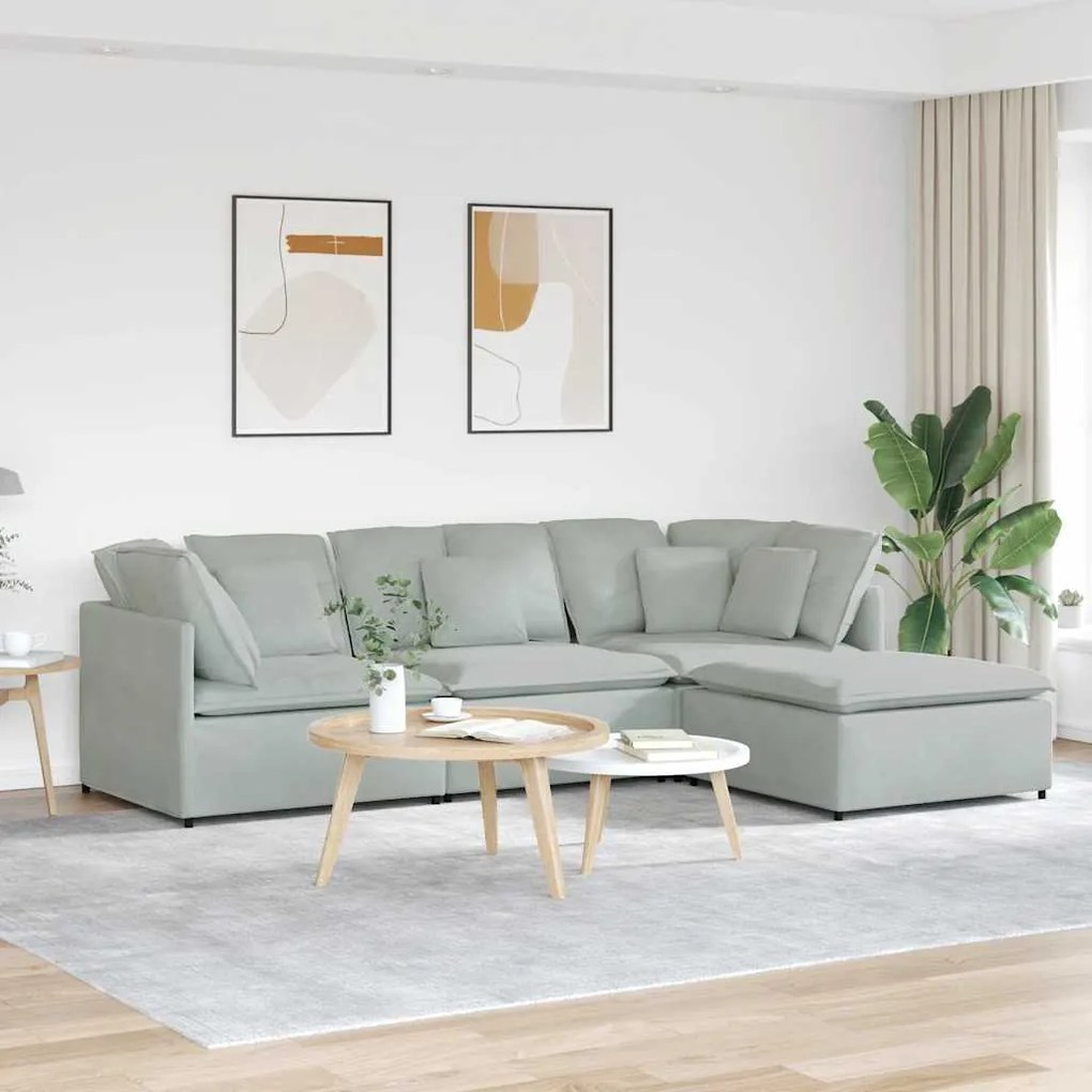 vidaXL Sofá modular com pufes e almofadas veludo cinzento-claro