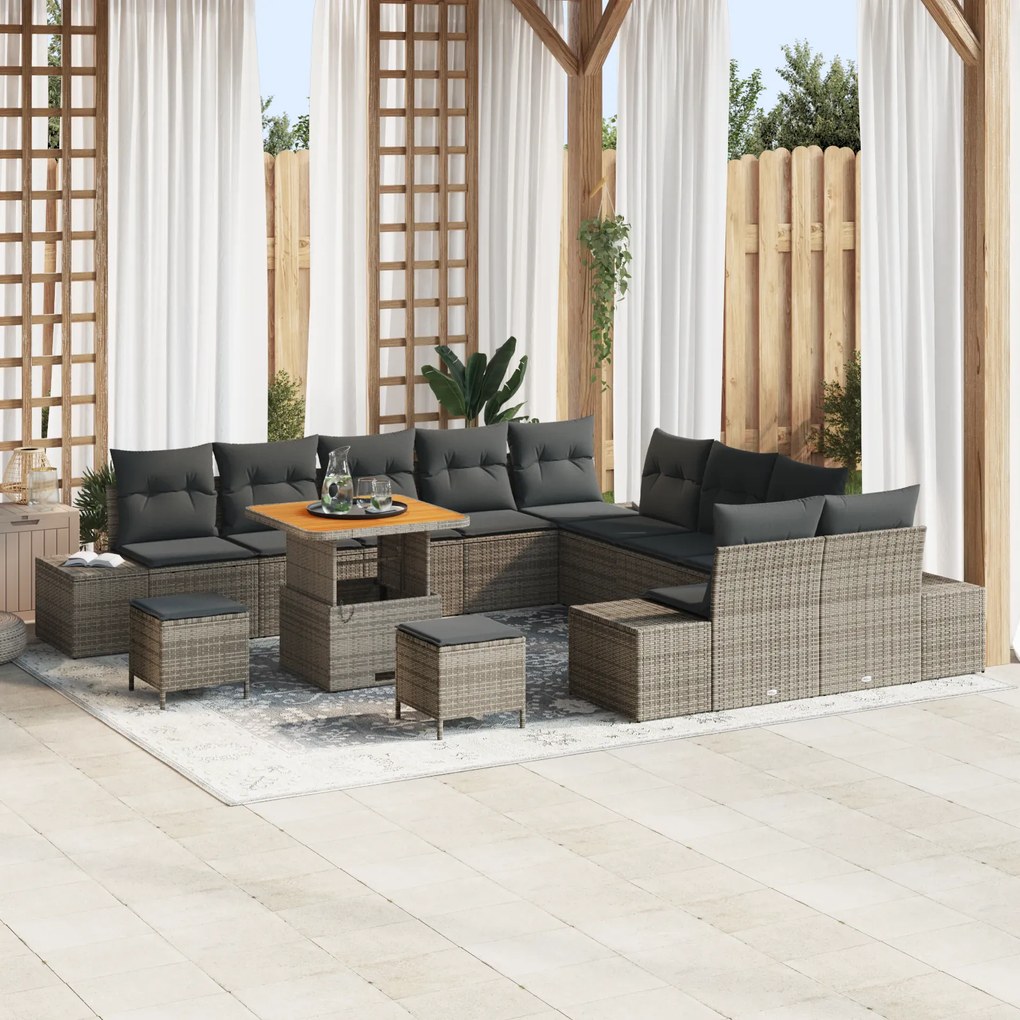 Conjunto de Sofá de Jardim vidaXL de 13 Peças com Almofadas Cinza Poli