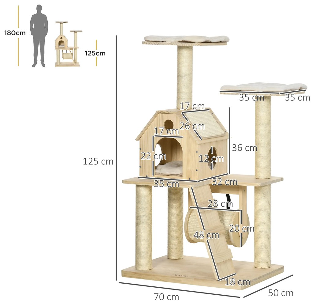 PawHut Árvore Arranhador para Gatos Altura 125cm Torre para Gatos com