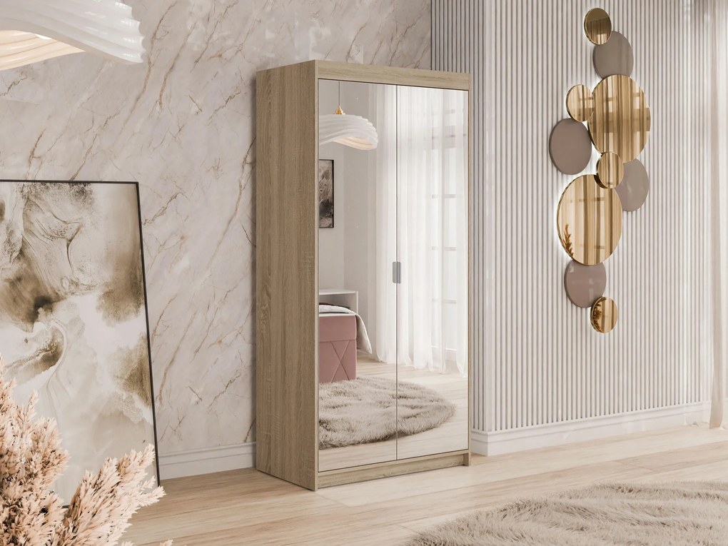 Roupeiro Novduni 114, Carvalho sonoma, 191x90x53cm, 85 kg, Portas para roupeiro: Com dobradiças